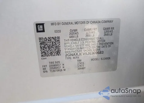 2018 Chevrolet Equinox Lt from USA, damaged, VIN 2GNAXJEV5J6309683